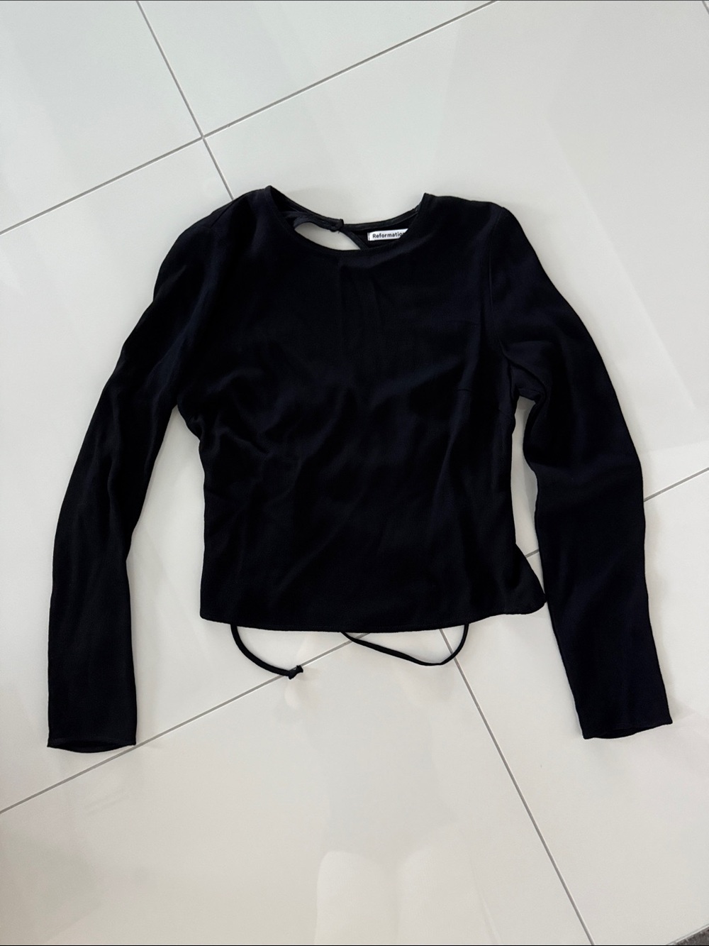 Reformation Black Lace-Up Open-Back Long Sleeve Top - Picture 2 of 3